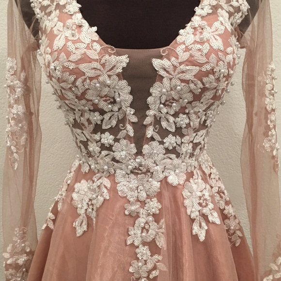 NWT Gianni Bini Nude Tulle Pearl Beaded Dress Sz 1 - Picture 2 of 12